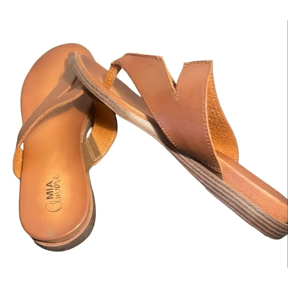 MIA Leather Cognac Sandals NWOB - Picture 5 of 6